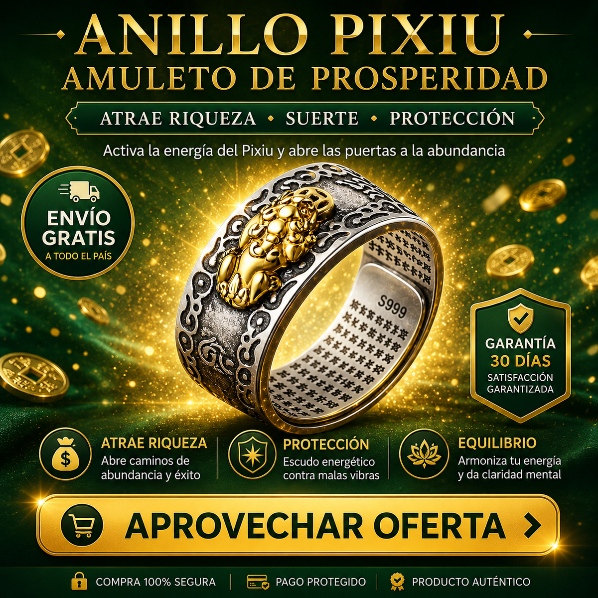 Anillo Pixiu de la Abundancia – Atrae Prosperidad y Protección (Ajustable - Todas las Tallas) UPSELL