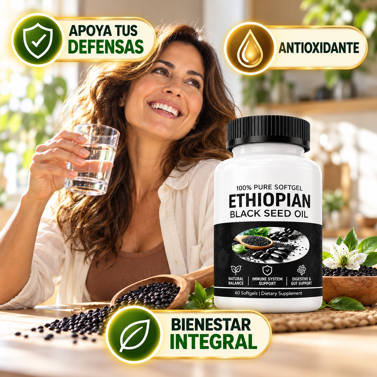 Aceite de Semilla Negra Etíope 100% Puro · Defensas y Bienestar