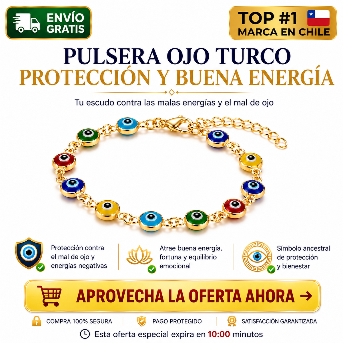 Pulsera Ojo Turco Bañado en Oro - Buena Energía y Protección UPSELL