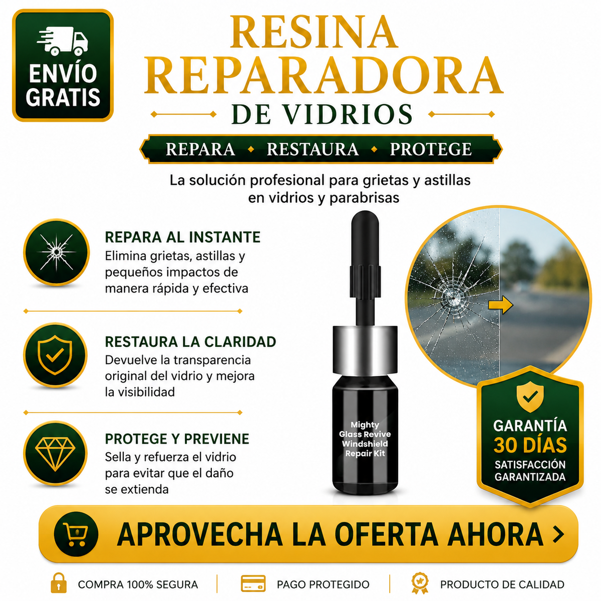 Líquido Reparador de Parabrisas — Sella Grietas en 20 Minutos UPSELL