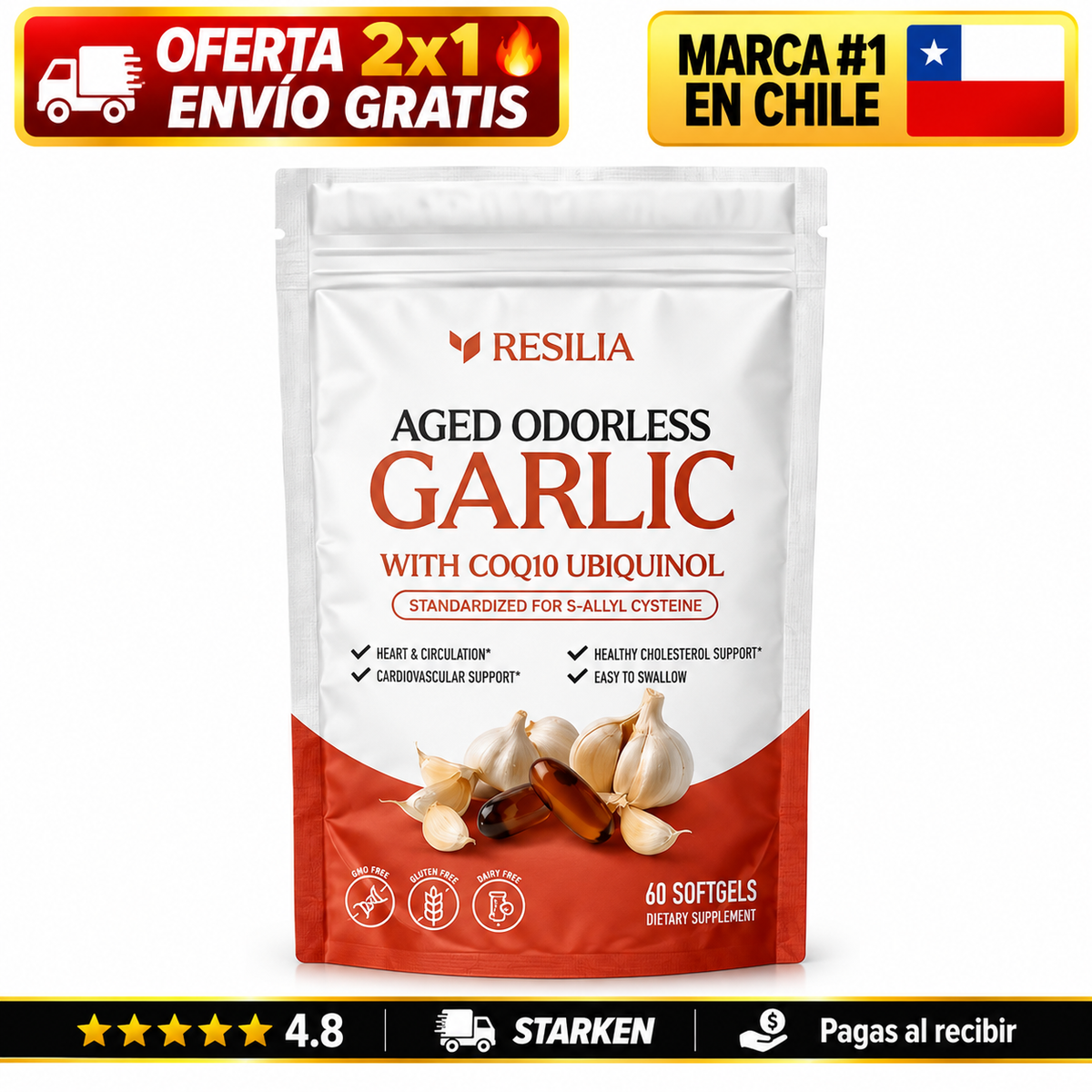 Complejo Ajo Negro Añejado Sin Olor + CoQ10 · Bienestar del Corazón